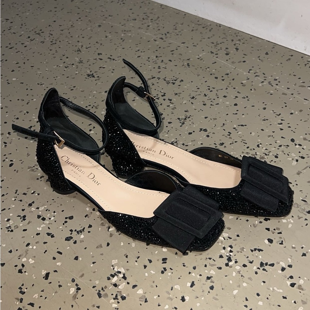 Christian Dior Black Crystal Sandals with Bow
